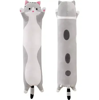 Dekorativní polštářek Plyšový polštář dlouhá kočka 50 x 11 x 11 cm šedá