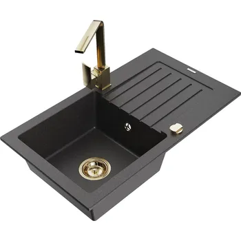 MEXEN/S - Pablo granitový dřez 1-miska s odkapávačem včetně baterie Rita, černý kropenatý 6510-76-670300-50