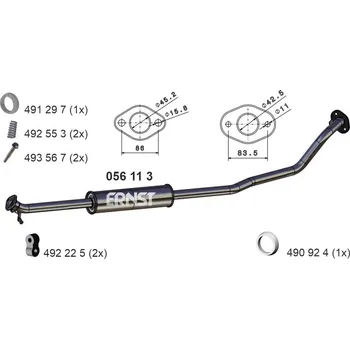 Výfukový systém Střední tlumič výfuku ERNST 056113