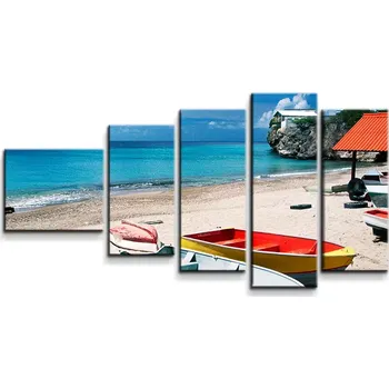 Obraz Sablio Obraz - 5-dílný Loďky na pláži - 100x60 cm