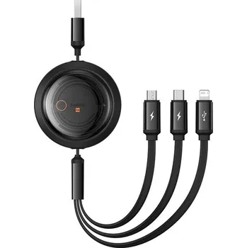 Datový kabel Rychlonabíjecí kabel 3v1 Baseus Free2Draw, USB na micro USB+USB-C+Lightning, 3,5 A, 1,1 m (černý)