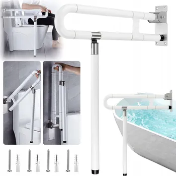 Madlo do koupelny SKLOPNÉ MADLO PRO INVALIDY S NOHOU 60X71,5 CM KOVOVÉ DO 200 KG BÍLÉ