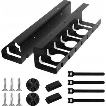 2X Organizér Držák Odnímatelný na Kabely pod Stůl 43 cm Kov Černý