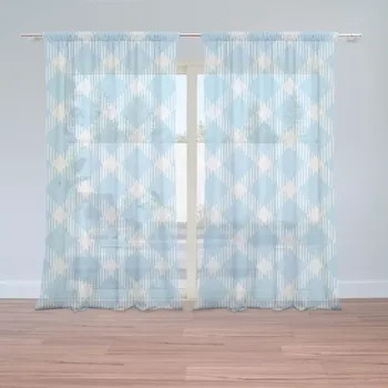 Záclona Sablio Záclony Modrobílé čtverce: 2ks 150x250cm