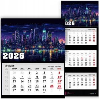 Obraz Třídílný kalendář 2026 nástěnný | Kancelářský dekorativní DÁREK moderní styl