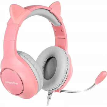 Sluchátka HERNÍ SLUCHÁTKA Kruger&Matz růžová náušní KOČIČÍ UŠI USB JACK
