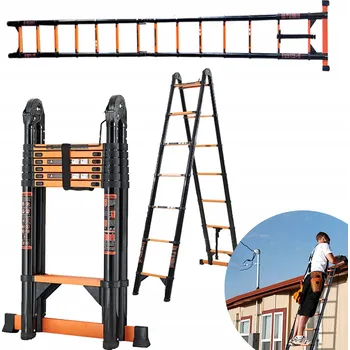 Žebřík 5M8 ŽEBŘÍK OCEL MULTIFUNKČNÍ SKLÁDACÍ 2×7 STUPŇŮ 150 KG