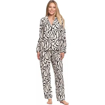 Dámské noční prádlo Dámské pyžamo košilového střihu, rozepínací, s dlouhým rukávem a viskózovými kalhotami, velikost L MORAJ