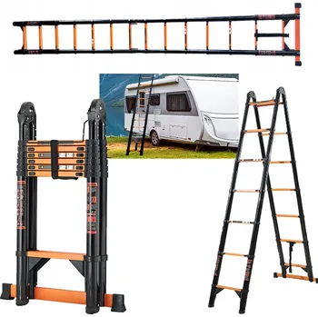 Žebřík VENKOVNÍ TELESKOPICKÝ ŽEBŘÍK 5M8 MULTIFUNKČNÍ OCEL 2×7 SCHODŮ 150 KG