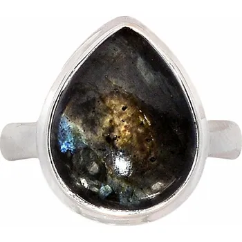 Prsten Larvikit černý měsíční kámen prsten stříbro Ag 925 R864 61 mm (US 9,5), 5,8 g