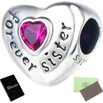 Přívěsek PŘÍVĚSEK SRDCE STŘÍBRNÝ PRO SESTRU BEADS CHARMS