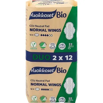 Menstruační vložka Vuokkoset Bio Normal Wings ekologické vložky s křidélky 2x 12 ks