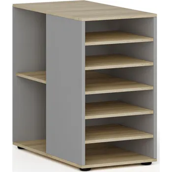 Policová skříň Přístavná policová skříňka k pracovnímu stolu PRIMO GRAY, levá, šedá/dub přírodní