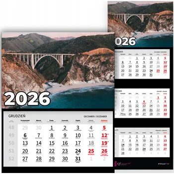 Obraz Trojdílný kalendář na rok 2026, nástěnný, kancelářský, s motivem přírody – most a různé vzory