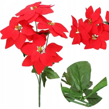 umělá květina VÁNOČNÍ HVĚZDA 46CM ČERVENÁ KYTICE VĚTVIČKY UMĚLÁ