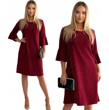 Dámské šaty SVÍTÍCÍ VÍNOVÁ ŠATY S VOLÁNKEM NA RUKÁVU - M - 4XL