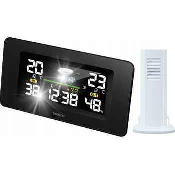 Meteostanice Barevná LCD meteostanice s hodinami, předpovědí počasí, senzorem, měřením tlaku a vlhkosti