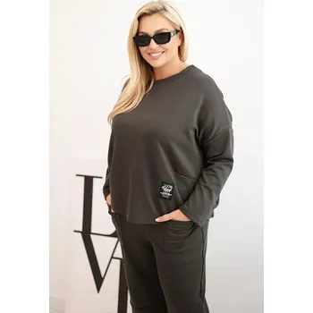 Kesi Włoski Komplet dámský Plus Size máslová mikina a kalhoty s kapsami khaki Kesi Włoski kaki 3430001