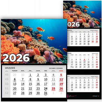 Kalendář Trojdílný nástěnný kalendář na rok 2026 - Kancelářský závěsný kalendář - Vzory korálů