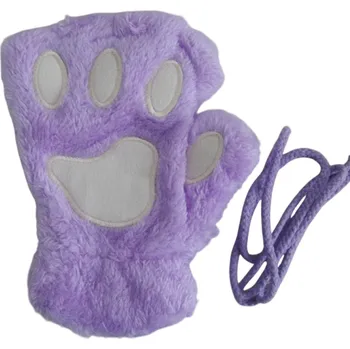 Rukavice Dámské pletené palčáky Univerzální velikost Plyš Polyester Hřejivé zimní rukavice se vzorem kočičích tlapek Měkké pohodlné palčáky fialová