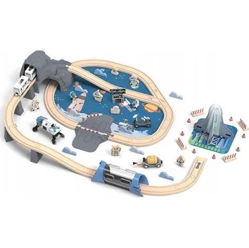 Vláček a vláčkodráha DŘEVĚNÁ VLÁČKODRÁHA KOSMICKÝ PROM KOSMOS + VLAK A KOLEJE město 89 dílů