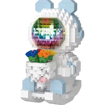 ostatní stavebnice Květinový astronaut 5.6 x 7.5 x 9.6 cm LED svítící mikro cihly Vesmírná stavebnice Malý astronaut s květinami Kreativní vzdělávací model pro nadšence astronomie