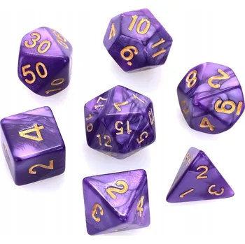 Příslušenství k deskovým hrám 7x KOSTKY NA HRANÍ RPG D&D D20 D12 D10 D% D8 D6 D4 AKRYLOVÉ FIALOVÉ SADA