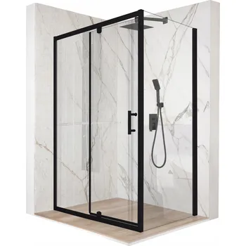 Sprchový kout obdélníkový, otevírací, černý, 110x80 cm, sklo 6 mm + povrchová úprava