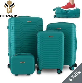 Sada 4 cestovních kufrů s kosmetickým kufříkem – tvrdá skořepina, kolečka 360° a TSA zámek