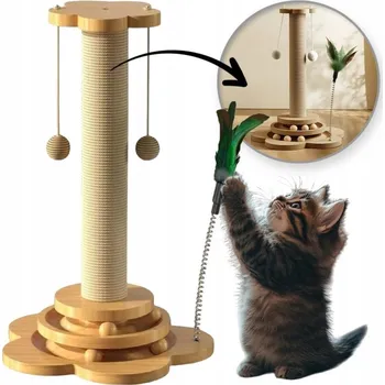 ECARLA škrabadlo pro kočky 43 cm s hračkou, míčky, kuličky, peříčka KOT22