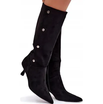 Dámské kozačky Dámské kozačky na nízkém podpatku, zip, ozdobné detaily, černé, velikost 36