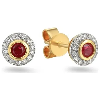 Náušnice Zlaté napichovací náušnice s brilianty a rubíny IZBR700RYN + dárkové balení LUXUS zdarma