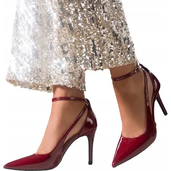Dámská obuv Lodičky Bordó Dámské LAKOVANÉ Jehlové Podpatky S Výřezy POHODLNÉ vel. 37
