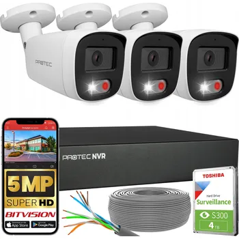 Bezpečnostní kamera Monitorovací sada 3 IP PoE kamery barevný obraz, detekce osob 5Mpx, HDD 4TB