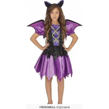 Karnevalový kostým KOSTÝM FIALOVÝ NETOPÝR PRO DÍVKU HALLOWEEN PŘEVLEK VELIKOST 146