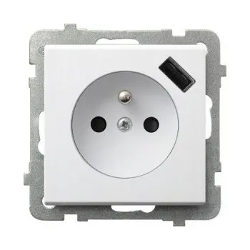 Elektrická zásuvka SONATA Jednoduchá zásuvka s uzemněním a USB nabíječkou, bílá matná OSPEL