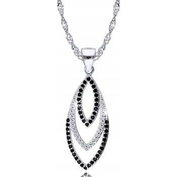 Náhrdelník Stříbrný Řetízek 925 Dámský Náhrdelník s Přívěsek Bílo-Černá Slza STŘÍBRO