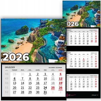 Kalendář Trojdílný nástěnný kalendář na rok 2026 - Kancelářský závěsný kalendář - Mix motivů (Bazén)