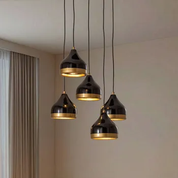 Opviq Závěsné světlo Yildo, 5 žárovek, kruhové, černé/zlaté, Ø43 cm - Stínidla na lampu - Ø 17 cm, výška 16 cm černá, zlatá 5 x 40 W - Doprava zdarma