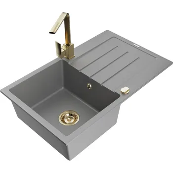 Kuchyňský dřez MEXEN/S - Bruno granitový dřez 1-miska s odkapávačem včetně baterie Rita, šedý 6513-71-670300-50