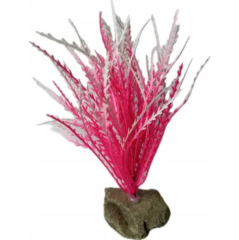 umělá květina ROSTLINA DO AKVÁRIA TERÁRIA UMĚLÁ DEKORACE TRÁVA RŮŽOVÁ 22CM