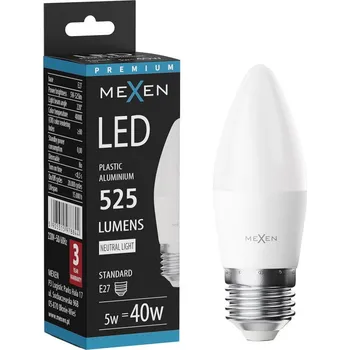Žárovka Mexen Nova LED žárovka E27, C37, 5W, Neutrální - 4000K, 525 lm - L102-E27-0540-01 Żarówki LED