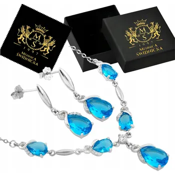 Náhrdelník Stříbrná Sada Náhrdelník a Náušnice s Modrými Zirkony Stříbro 925