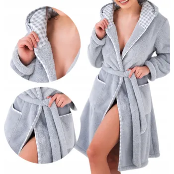 Dámský župan Dámský župan teplý dlouhý chlupatý s kapucí Giavanna L/XL Šedý