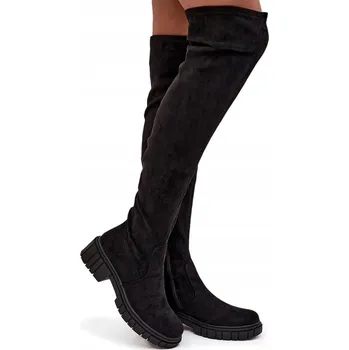 Dámské kozačky Dámské kozačky nad koleno z eko semiše S.BARSKI HY42-122 ČERNÉ velikost 36