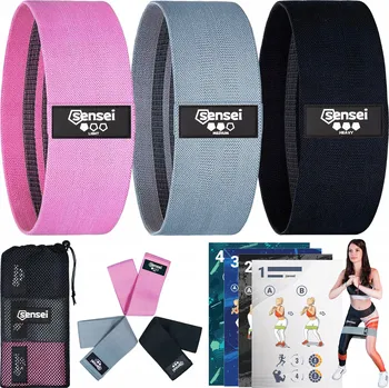 SADA 3 POSILOVACÍCH GUM HIP BAND pro Cvičení, Strečink a Trénink, Odporové Popruhy 36 cm