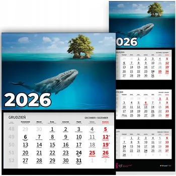Kalendář Nástěnný Trojdílný Kalendář 2026 Kancelářský Závěsný Velryba Mix Vzorů