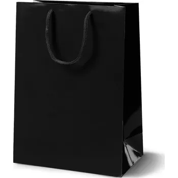 Nákupní taška PAPÍROVÁ LAMINOVANÁ TAŠKA 30x10x40 cm ČERNÁ 190gsm PREMIUM TAŠKY 100ks