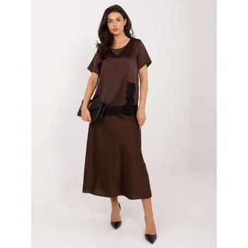Dámská halenka Hnědá halenka s krajkou Italy Moda černá | hnědá 3496267