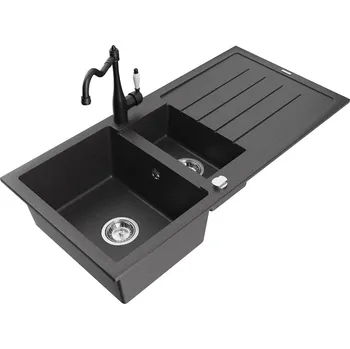 MEXEN/S - Andres granitový dřez s odkapávačem včetně baterie Carla, černá nakrapiany 6515-76-670700-70